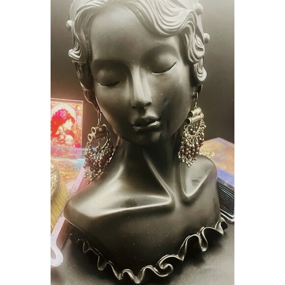 Victorian Indian Sterling Large Garnet Chandilier Earrings Heavy